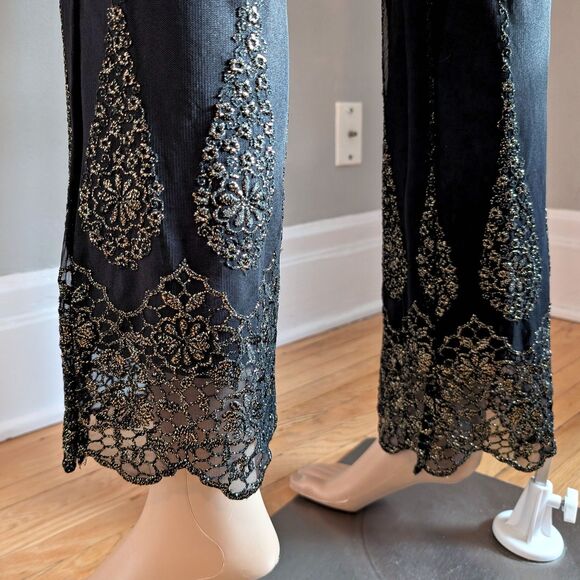 Vintage 90s y2k Kitty Halter Top 2 Piece Set Flare Pants Floral Gold Fairycore - Picture 7 of 16